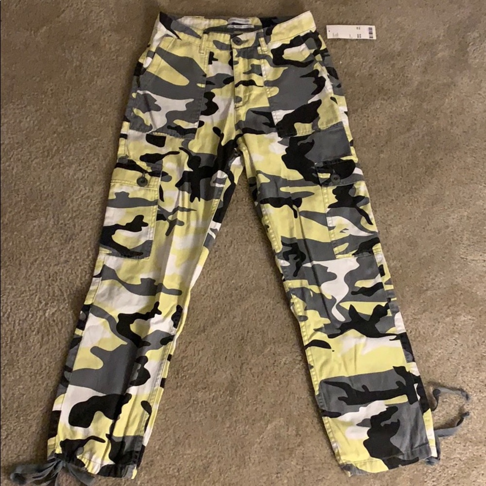 Urban outfitters neon yellow camo pants